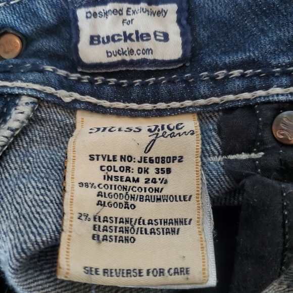 Miss Me Capri Cropped Jeans in Stretch Denim Roses Rhinestones Size 27 - Picture 5 of 14